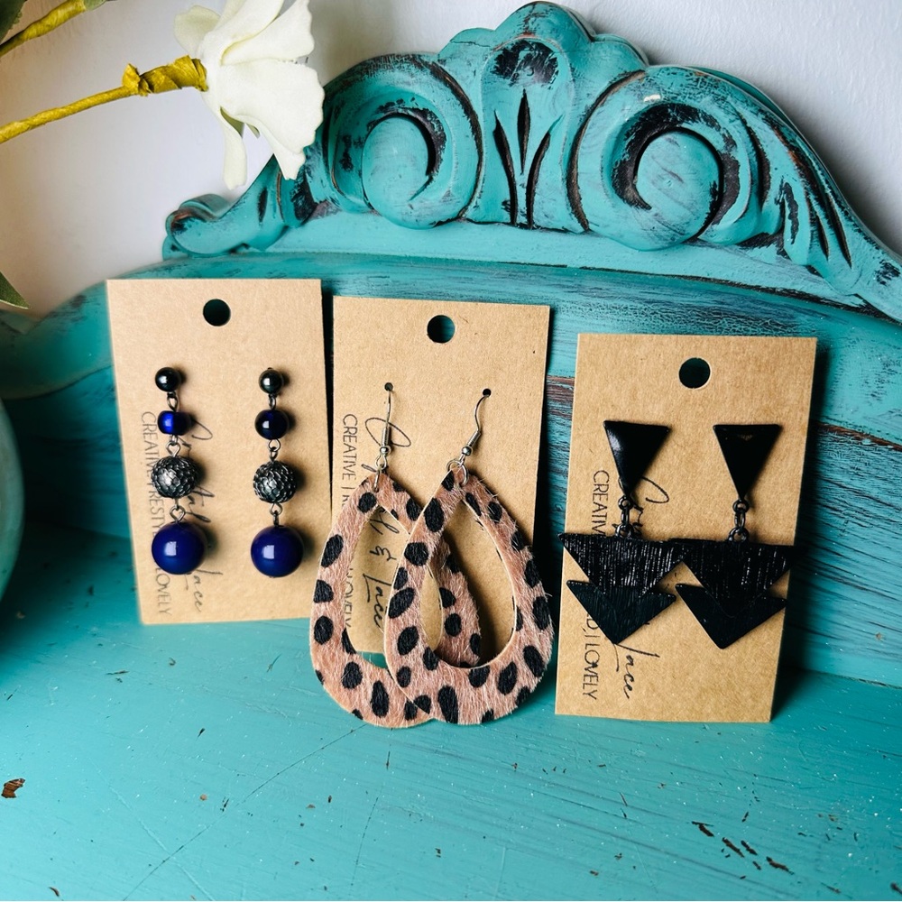 Chic Earring Set - Purple, Leopard, Black